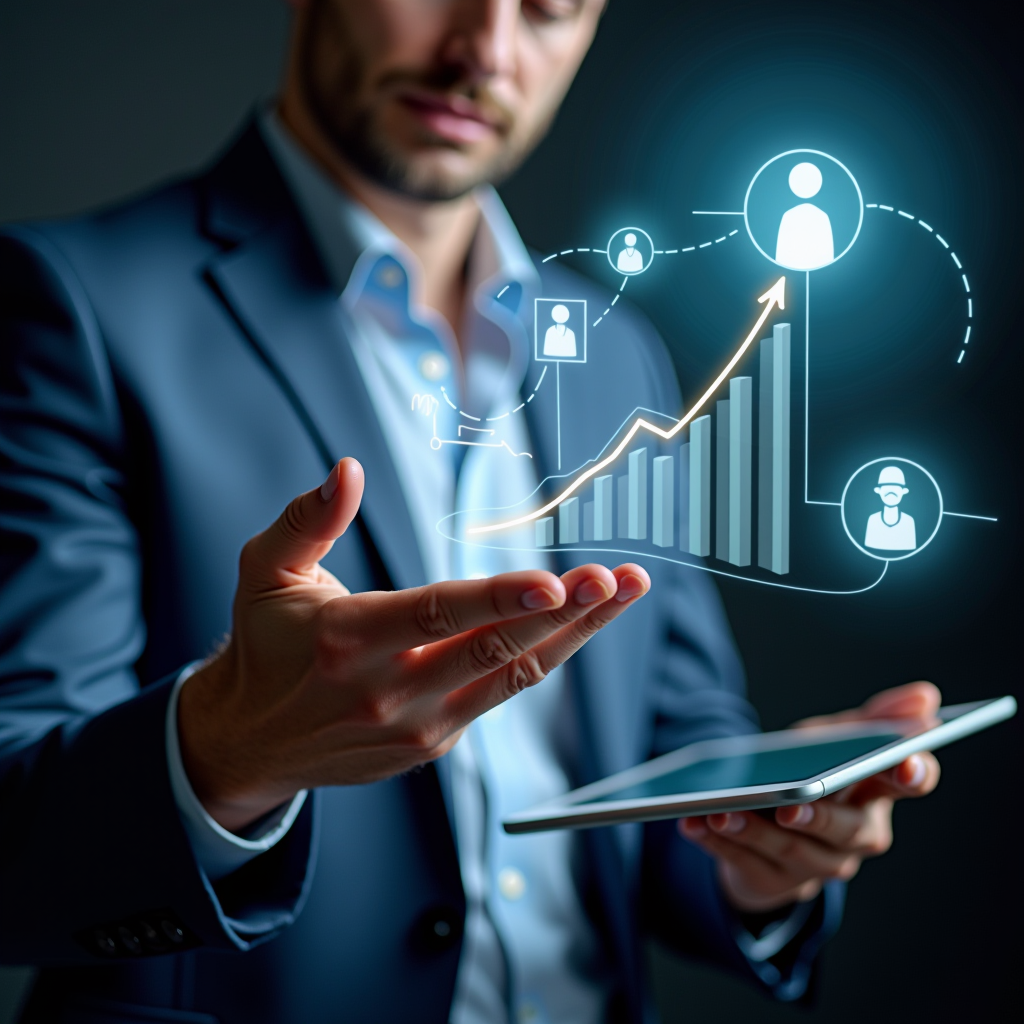 Profesjonalny zespół zarządzający mediami społecznościowymi, tworzący angażujące treści na różnych platformach, z wizualizacją wzrostu zasięgu i interakcji